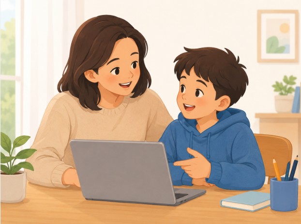 AI学習をしている親子